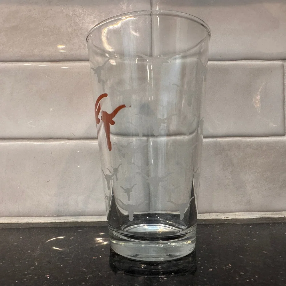 University of Texas Longhorns Pint Glass Burnt Orange Frosted Logo Barware 16oz